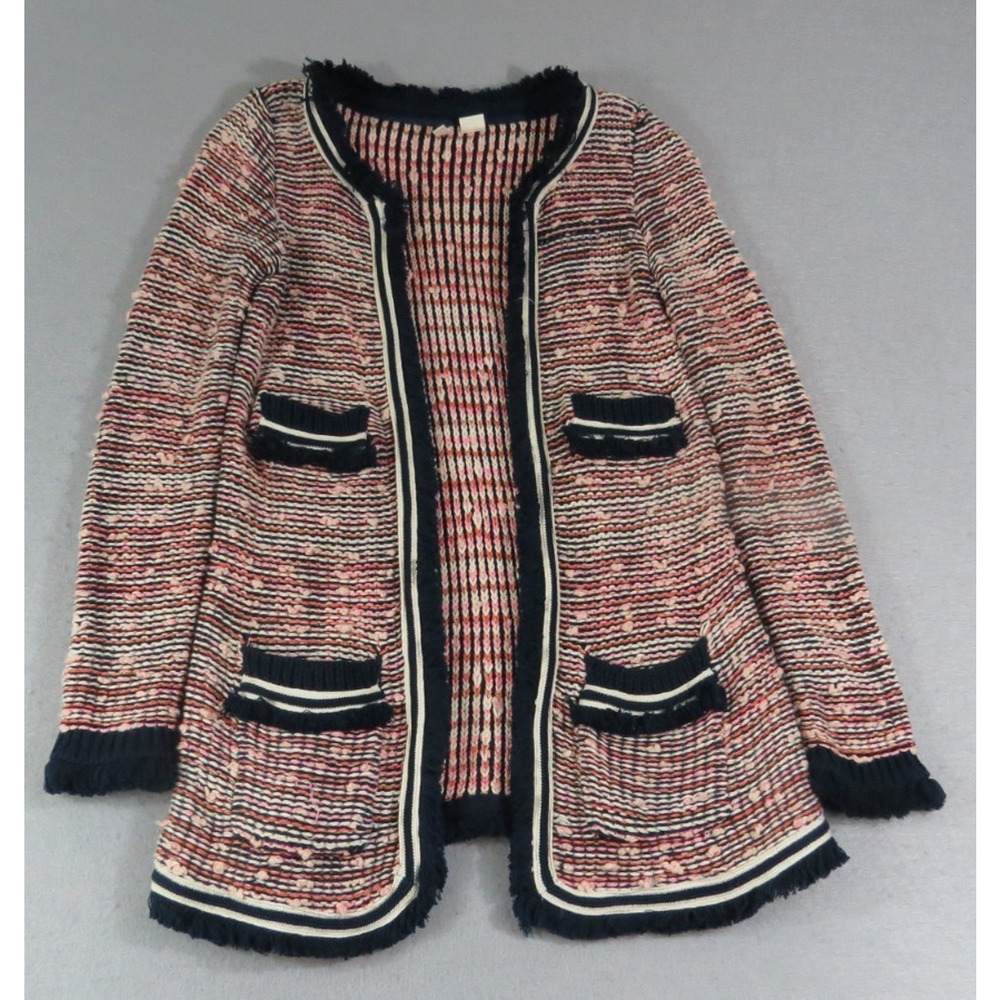 Moth Anthropologie Chunky Knit Cotton Fringed Open Front Pink Cardigan Women's S